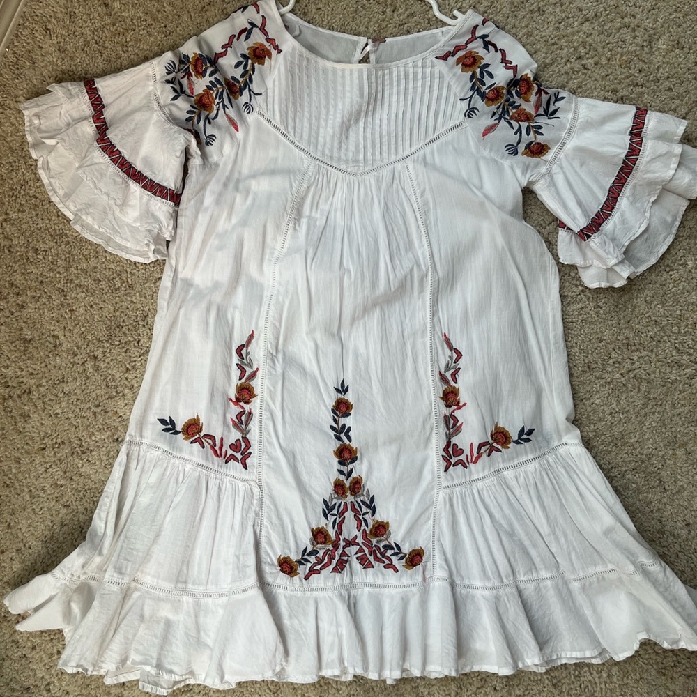 Free People Vintage Floral Embroidered White Dress Small